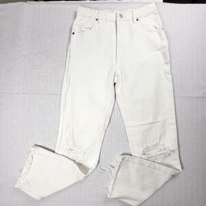 Rollas Layla Jeans Original High‎ Rise Straight Size 26 Distressed Knee White